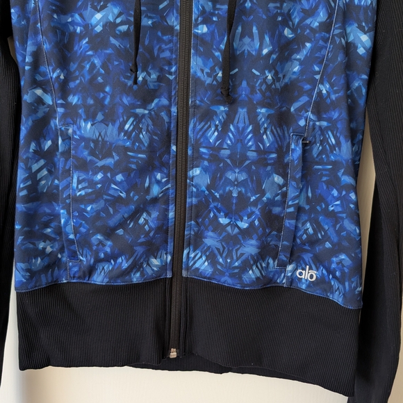 Alo Yoga Women Large Flow Zip Up Jacket Blue Black Activewear Workout Athleisure - Picture 2 of 6